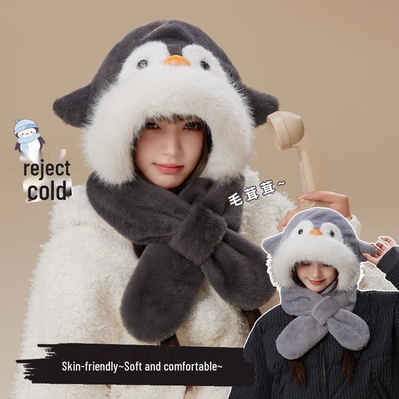 Cozy Penguin Hat & Scarf Set: Warm Fleece, Versatile Winter Wear
