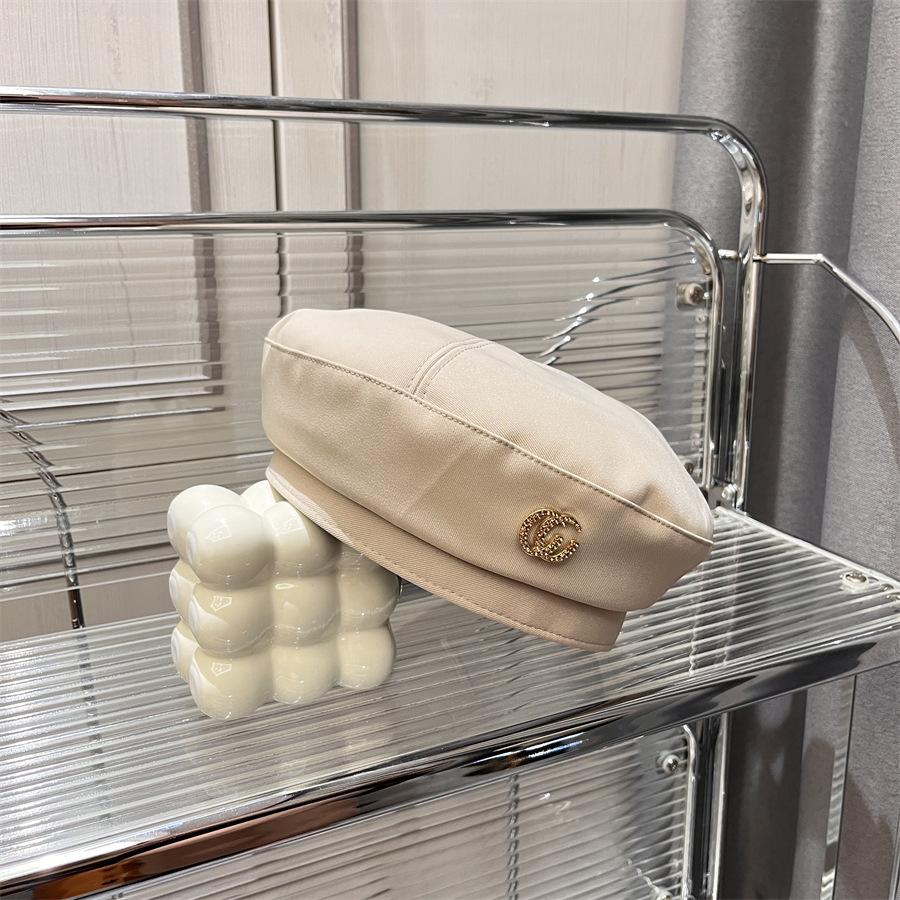 Fashion Metal Letter Octangonal Beret Trendy Beret Hat Lady Solid Color Casual Autumn Cap Vintage Simple Painter Hat Female