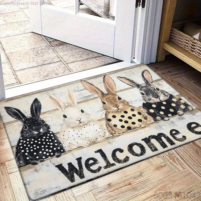 Osterhase & Küken Design Willkommensmatte - Rutschfest, Saugfähig, Maschinenwaschbar, Lichtbeständig, Innen-/Außenbereich Rutschfest