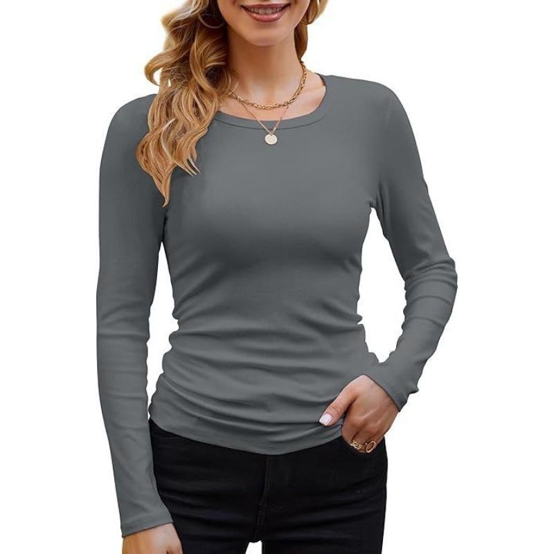 Women S Ribbed Solid Color Basic Long Sleeve T Shirt