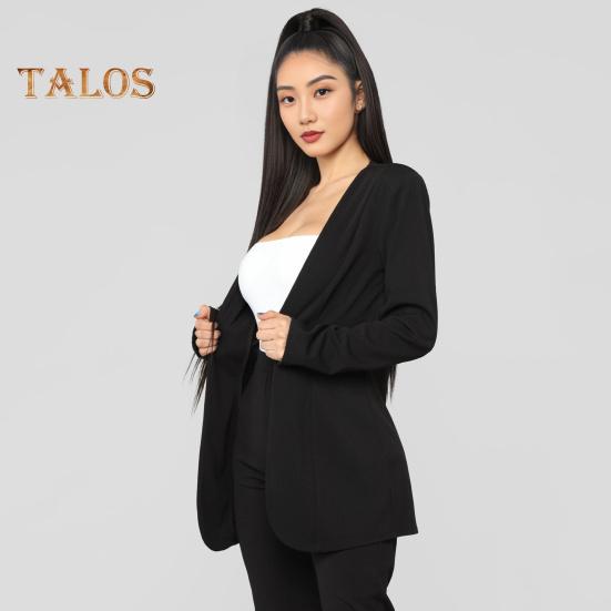 2 ks/sada Dámský formální kabát a kalhoty Dlouhý rukáv Slim střih Klopový kardigan Středně dlouhá bunda Kalhoty s vysokým pasem Formální obchodní Cestovní outfit