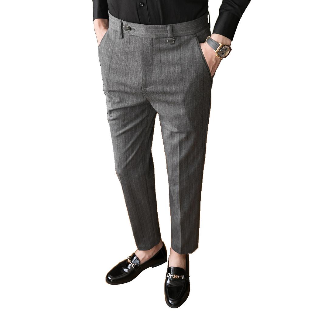 Autumn and Winter New Men's Casual Pants Slim-fitting Striped Suit Pants Youth Trendy Small Straight Casual Pants Trousers