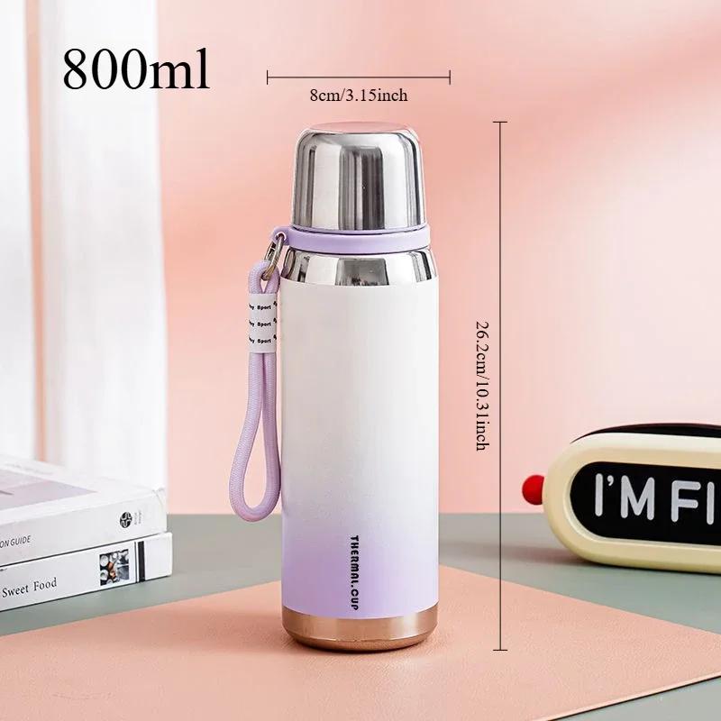 800ml Stainless Steel Thermos Water Bottles with Handheld Rope Outdoor Travel Leak-proof Portable Coffee Cups Drinkware Gifts