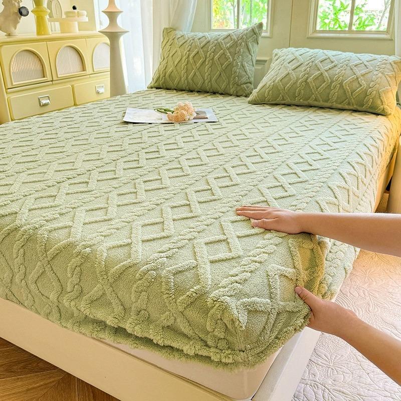 Jacquard Bettdecke 3D Geprägter Samt Matratzenbezug Bettlaken Winter Warm Spannbettlaken Matratzenschoner Verdickt
