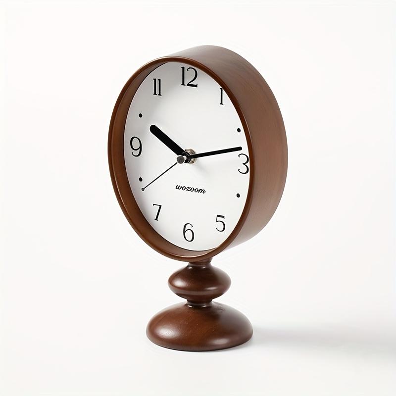Classic Round Dial Wall Clock with Wooden Base Silent, Accurate Timekeeping, Perfect for Living Room Coffee Table or Bedroom Nightstand,