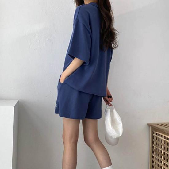 2 Pcs/Set Sweatshirt Shorts Set  Loose Solid Color Lapel Half Sleeves Pockets Elastic Waist Zipper Collar Breathable Soft Summer Tracksuit