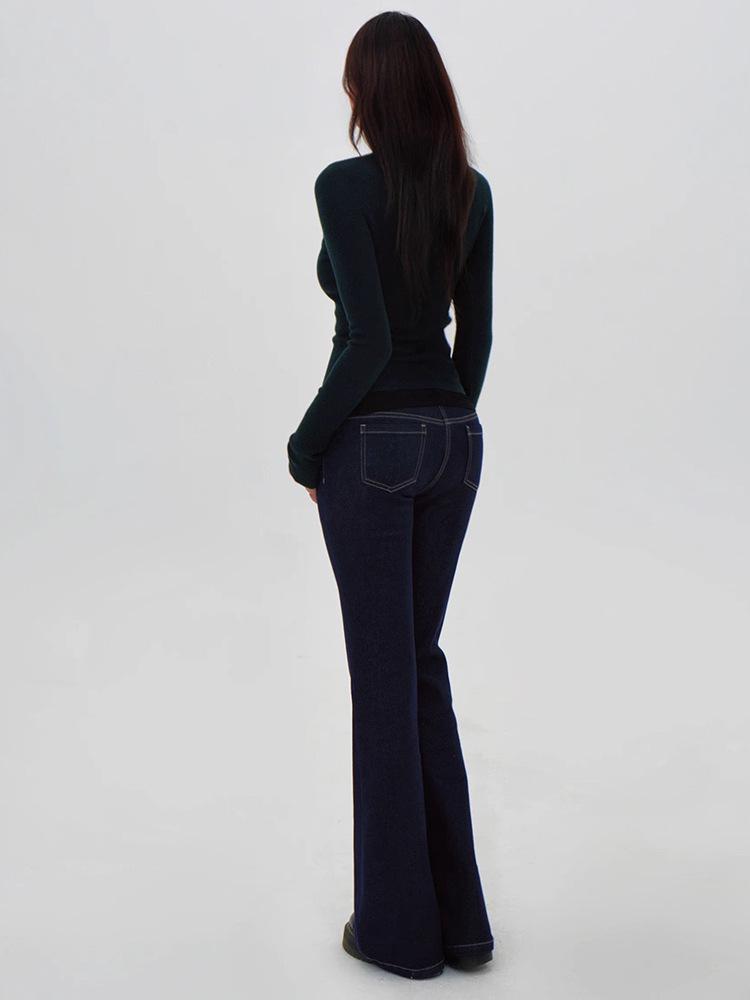 In-stock American Retro Low Waist Straight Leg Flare Jeans - Elastic Slim Fit Highlights Waistline 