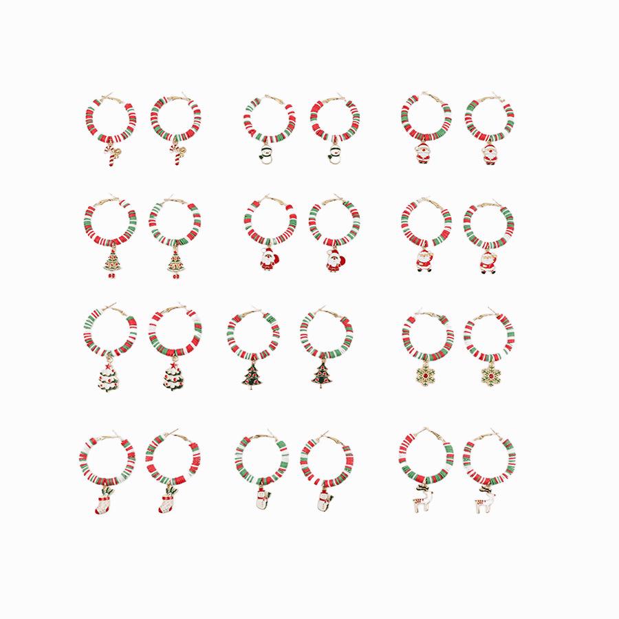 Cross-Border Color-Block Polymer Clay Christmas Earrings - Creative Holiday Party Jewelry Dopamine Ear Hoops