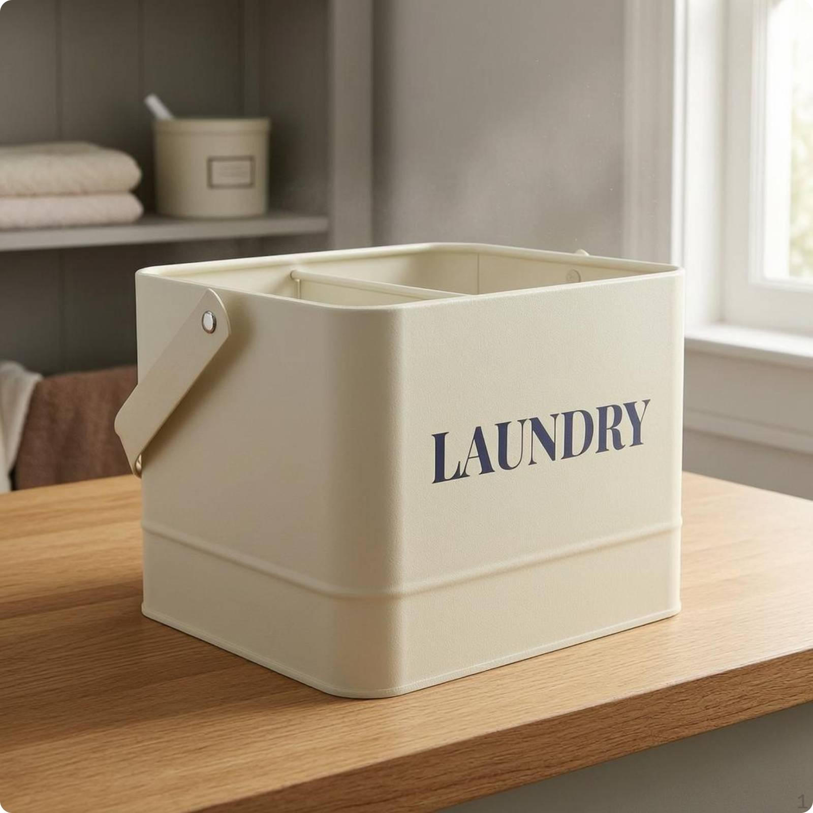 Handled Storage Basket Two Compartments Divided Minimalist Household Organizer for Laundry