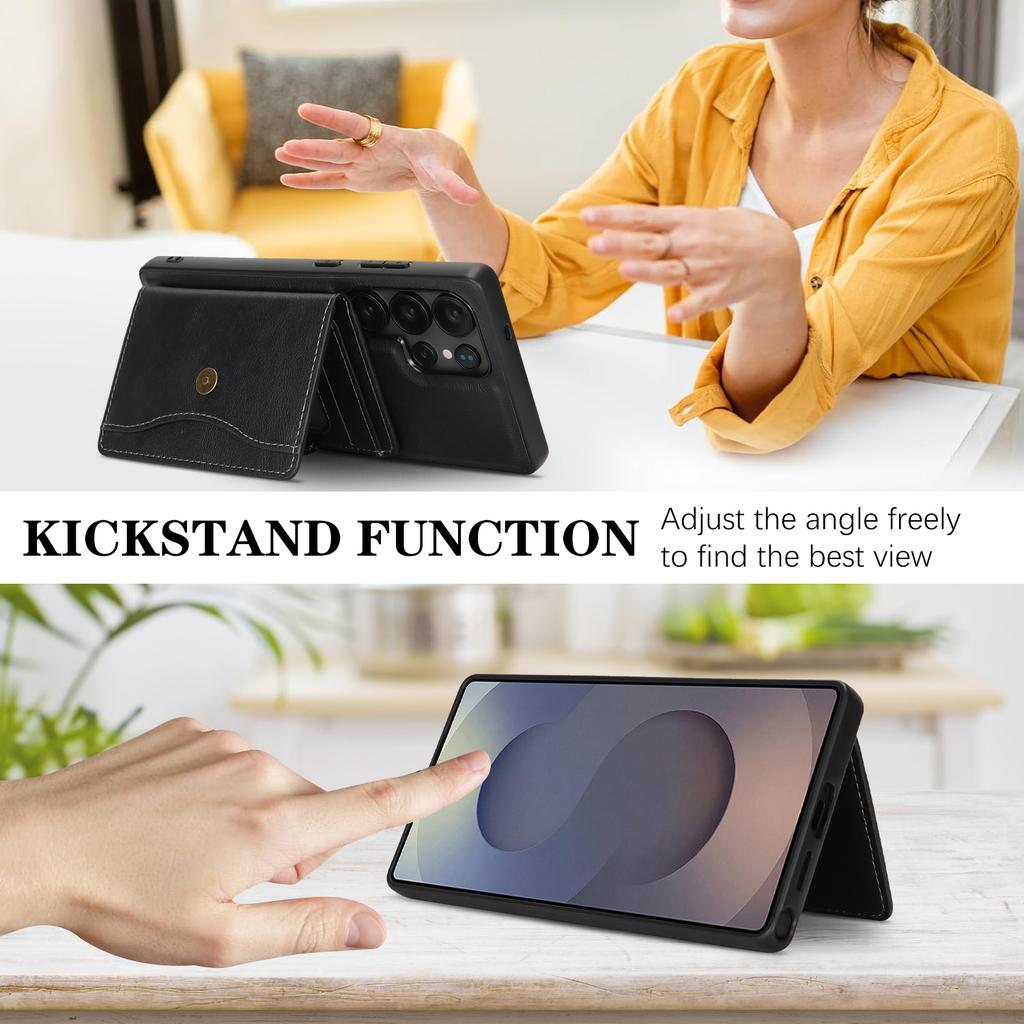 For Samsung Galaxy S25 Ultra Kickstand Case Detachable Card Bag Magnetic Case PU Leather Coated TPU Phone Cover