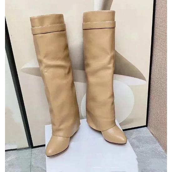 Elegant High Heel Mid-Calf Boots with Metal Buckles for Formal Banquets, Stylish Riding Boots for Women, Chunky Heel Dress Boots
