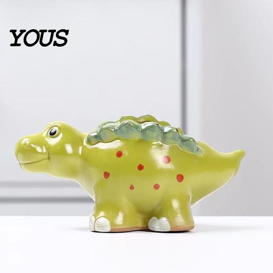 Small Plant Holder for Office Ceramic Dinosaur Planter, Cartoon Flower Pot with Drainage Hole, Cute Animal Dino Succulents, Indoor Outdoor Home