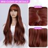 Red Brown Curly Wave Wigs Air Bangs 24 Inch  Fiber Synthetic Heat-resistant Deep Wave Hair Natural Party or Selfie Korean Fashion