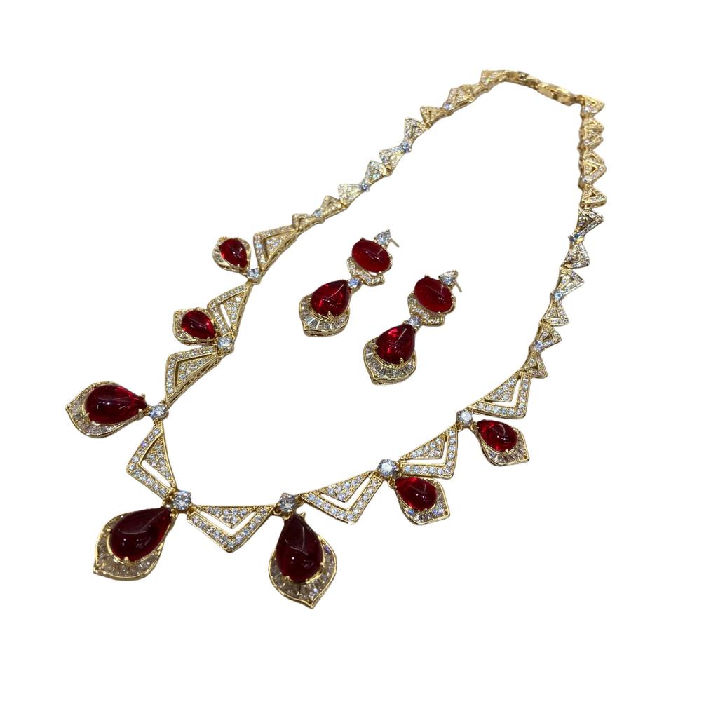 Liu Yifei Dinner With The Same Zircon Water Drop Necklace Earrings Light Luxury High-End Jewelry Set Niche Versatile Jewelry