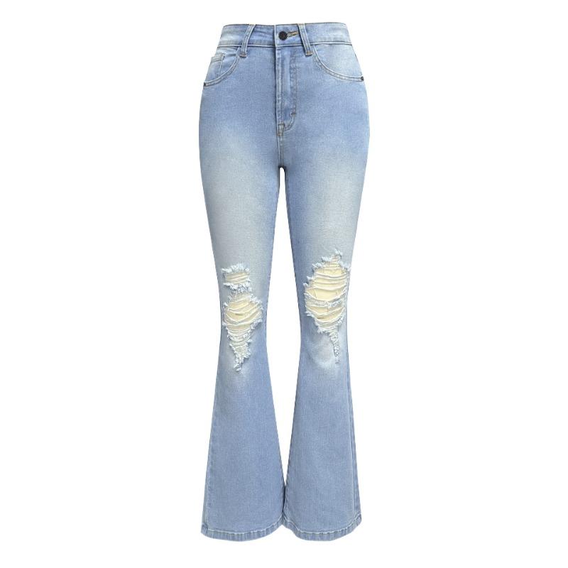 Primavera verão calças jeans femininas cintura alta buraco rua tempero queimado calças compridas