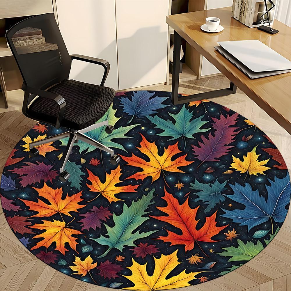 1pc Autumn Leaves Office Round Area Rug, Indoor Mat Suitable ForOffice, Under Office Chairs Bedroom Living Room Home Decor, D121