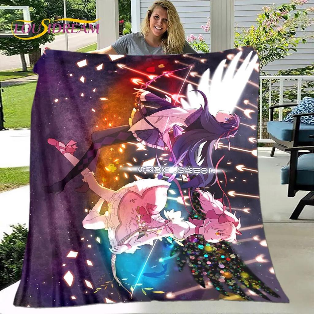 Puella magi madoka magica Kreslená měkká plyšová přikrývka, flanelová přikrývka přikrývka do obývacího pokoje Ložnice Pohovka Pohovka Piknikový povlak
