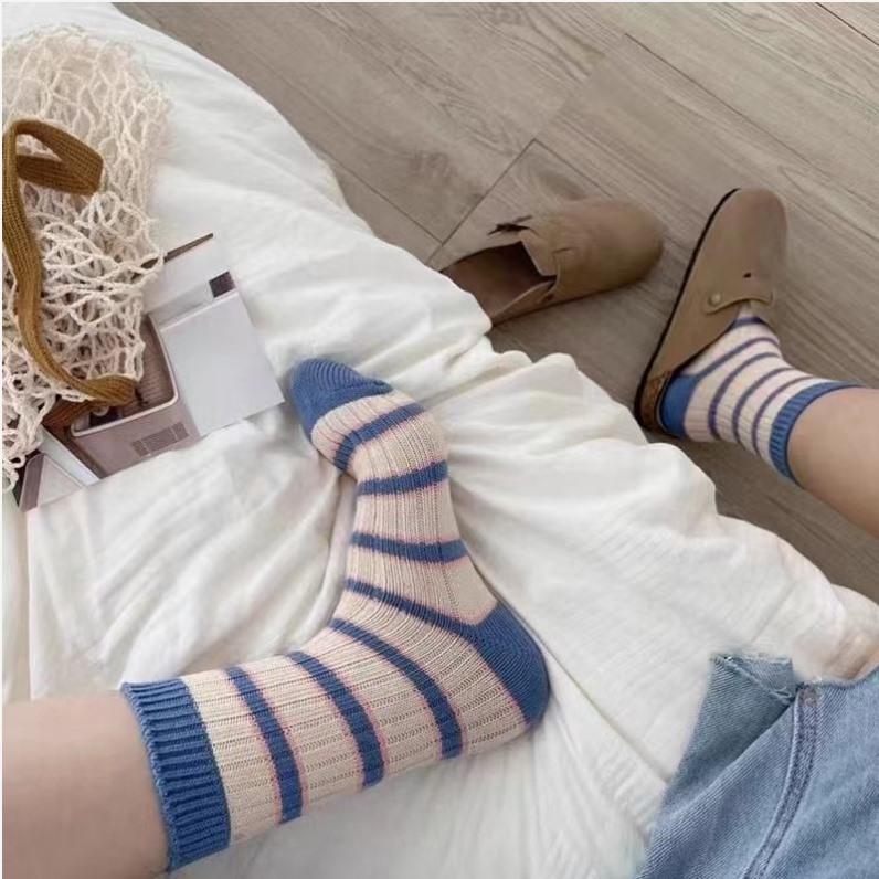Women's Candy Striped Socks - Japanese Sweet Style Cotton, Spring/Summer Versatile Trendy Socks