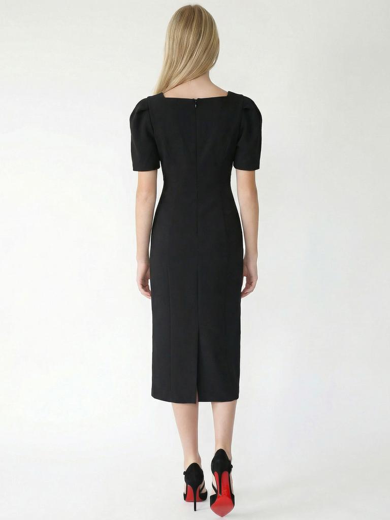 Stay With Me Puff Sleeve Square Neck Midi Dress_Black