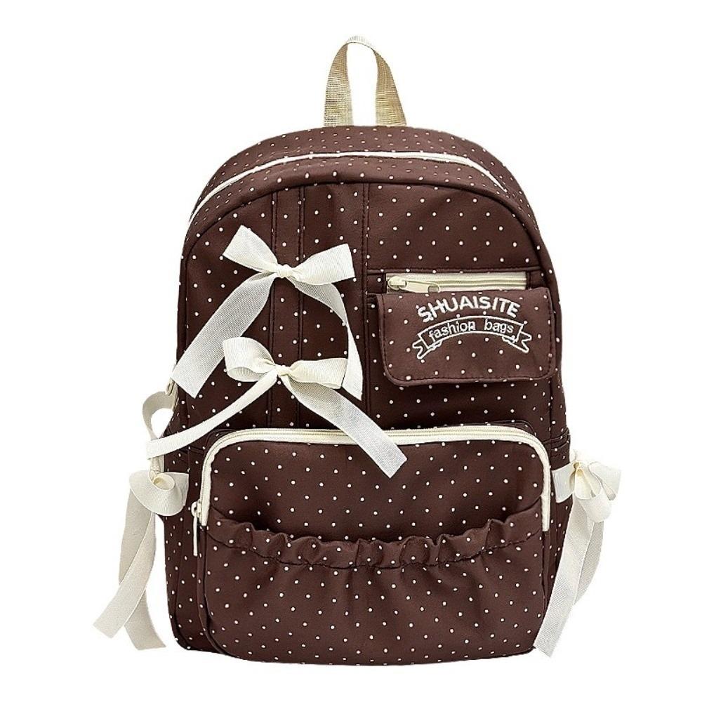 Zaino a pois con fiocco, grande capacità, multi-scomparto, daypack, borsa scolastica alla moda per adolescenti
