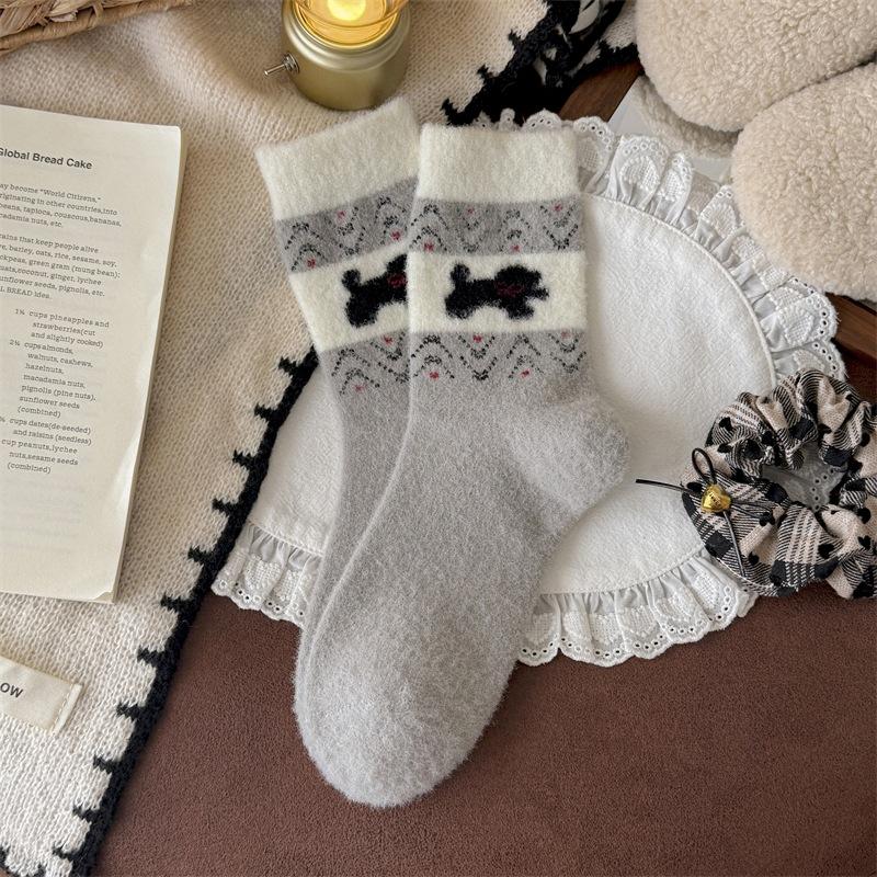 Lock Temperature Retro Puppy Australian Fleece Socks Girls Thickened Mid-Tube Socks Cute Cartoon Versatile Stack Socks