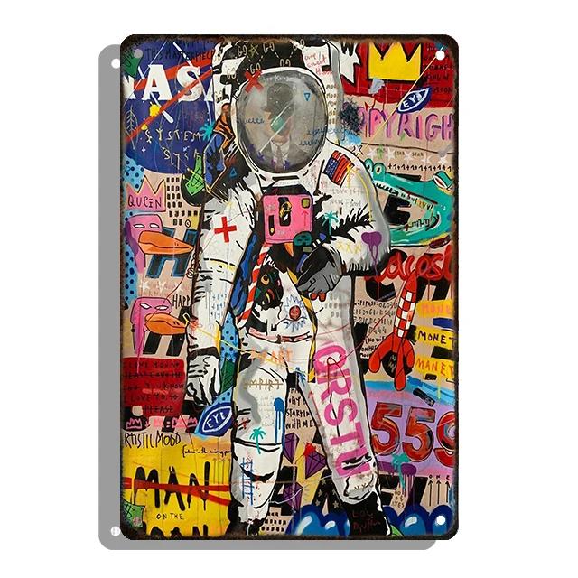 Banksy Graffiti Decorative Plaque Abstract Style Tin Sign Metal Pleate Plate For Home Room Decor Aesthetic Gift Cuadros