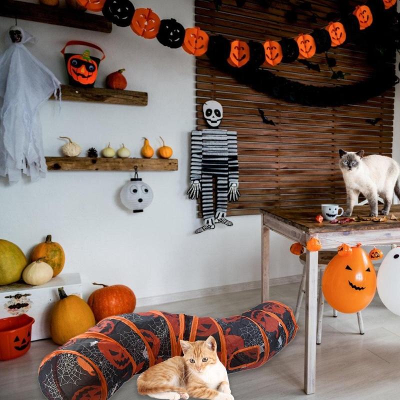 Halloween Cats Tunnel for Festival Pet Hideaways Play Tunnel Hideouts S-Shape Play Tube Playtent Cats Entertainment Toy