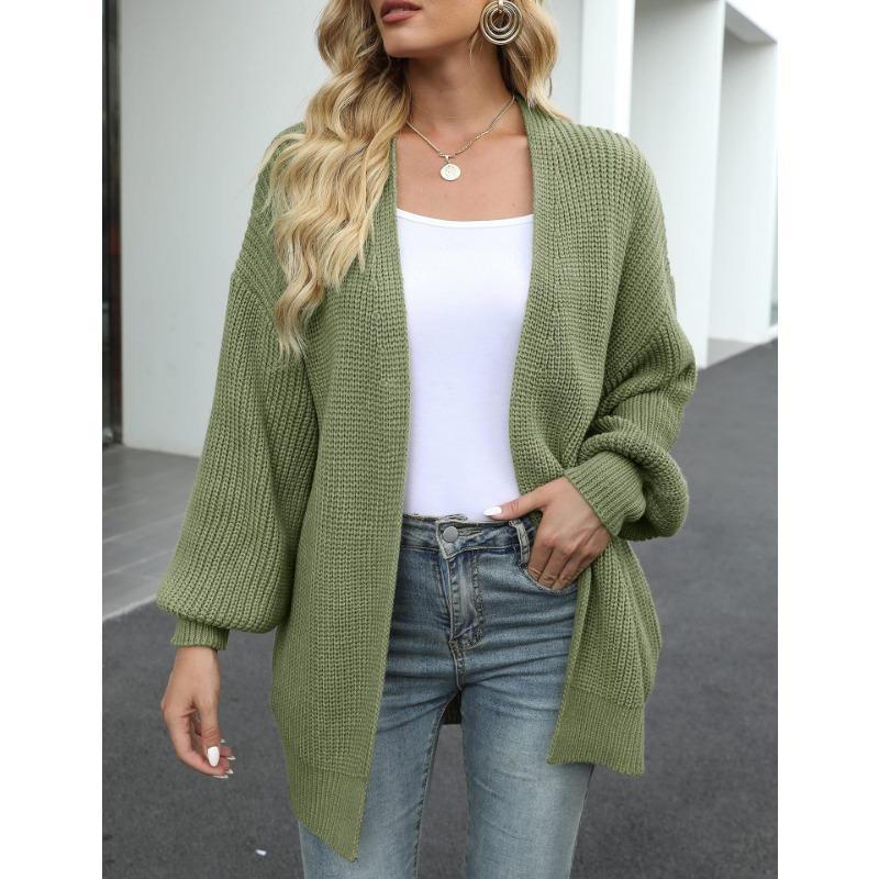 Fashion lantern sleeve women's sweater cardigan 2025 autumn and winter new unbuttoned sweater women's jacket thickened