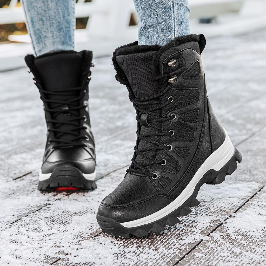 Nowe zewnętrzne buty zimowe dla par, duże rozmiary, wysokie, ciepłe, pikowane, pogrubione, buty turystyczne outdoorowe