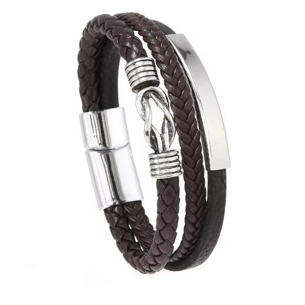Premium Leather Bracelet: European & American Fashion, Engravable Multi-layer 8-Figure Alloy Design