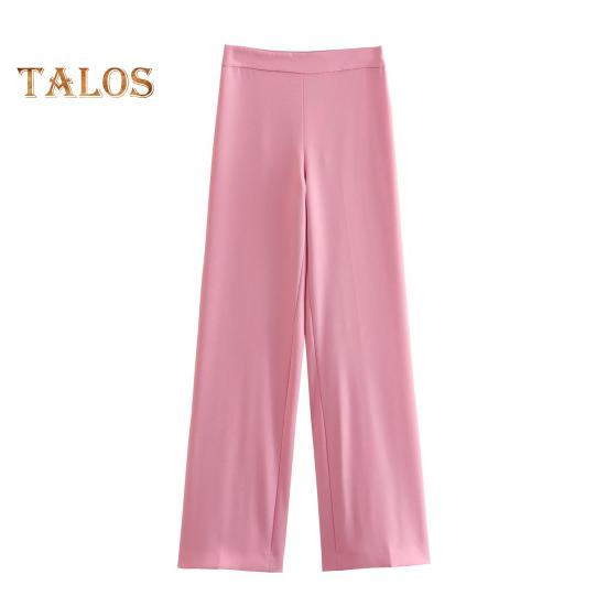 2Pcs/Set Women Office Outfit Lapel Long Sleeve Single Button Suit Coat High Waist Long Pants Set Business Workwear