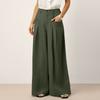Women Wide Leg Trousers High Waist Pleated Loose Fit Pants with Pockets Button and Zip Closure for Office Casual Wear