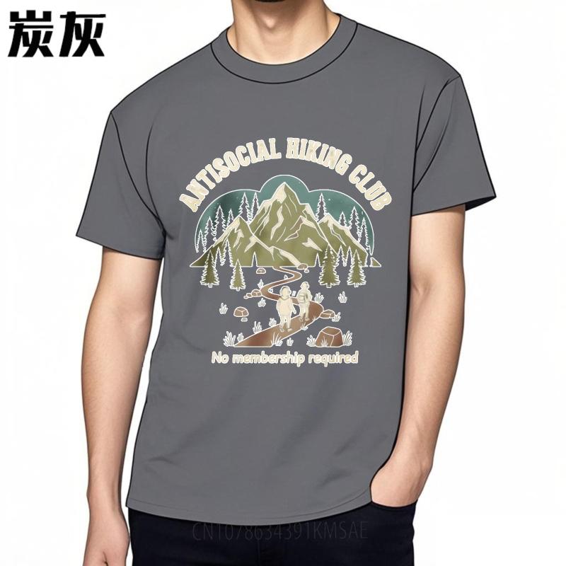 Comfortable Unisex Crew Neck Tshirt Streetwear Antisocial Hiking Club Mountain Scene Hiker Trail Trees Anime For Her Teeshirt