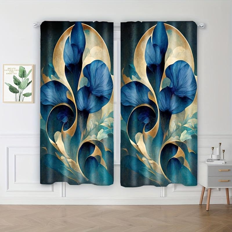 Set Of 2 Floral Print Curtains Top Design Study Room Kitchen Living Dorm Bedroom Decor Home Made Polyester Area Window Treatment