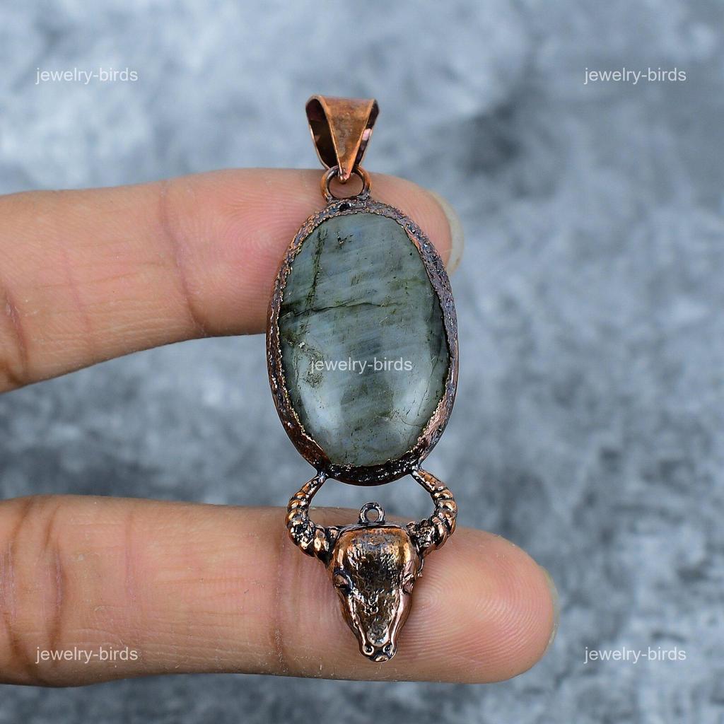 Oval Labradorite Gemstone Copper Mother Gift Electroformed New Trendy Pendant VP-22