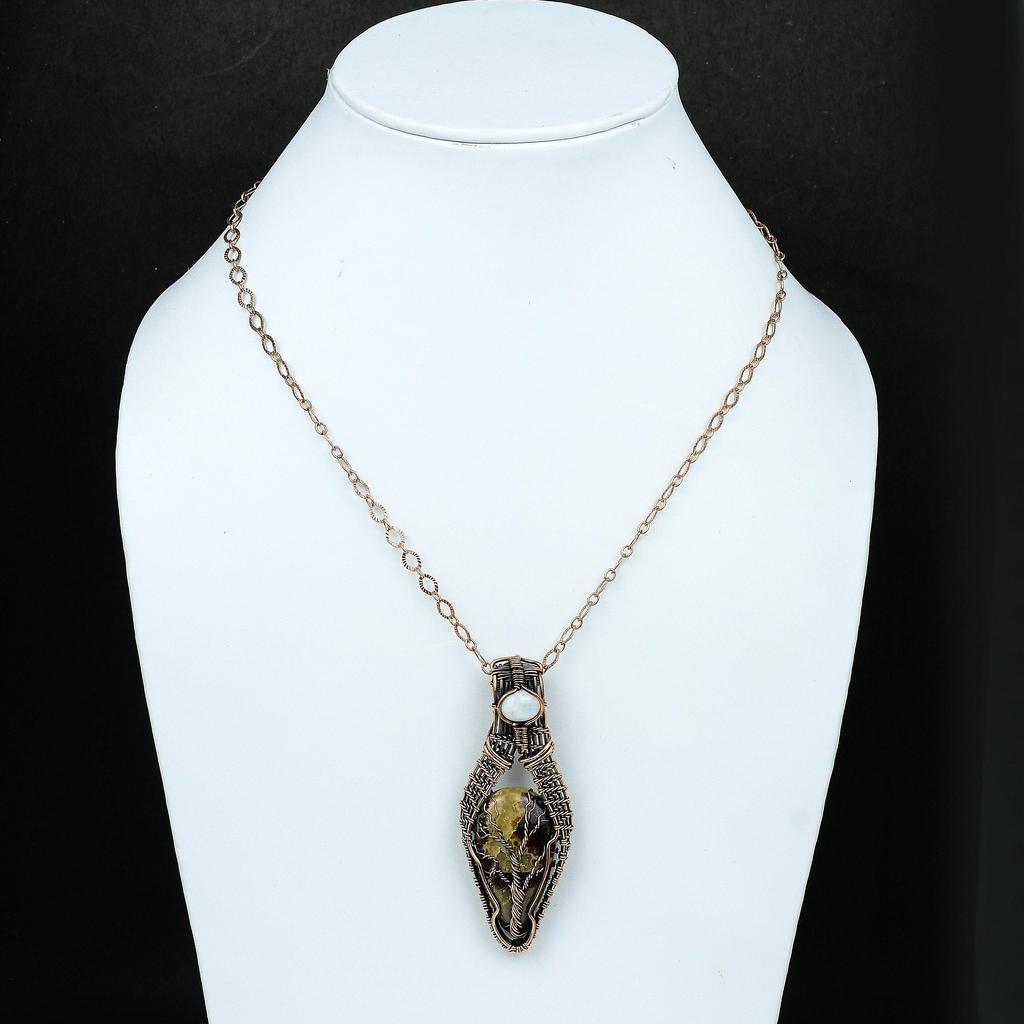 Tree Of Life Septarian Gemstone Pendant Copper Wire Wrapped Jewelry Rainbow Moonstone Jewelry Gift For Mother Septarian Jewelry For Women