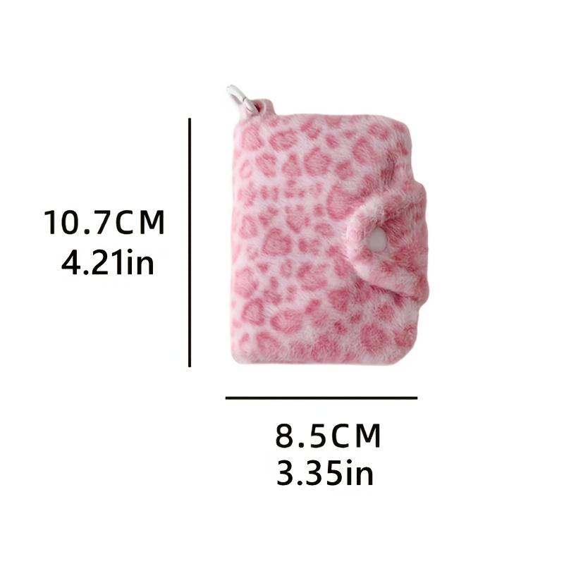 Cute Plush Leopard Pattern Snap Card Bag for Girls Mini Storage Wallet Coin Wallet Pendant Earphone Bag Women's Gifts