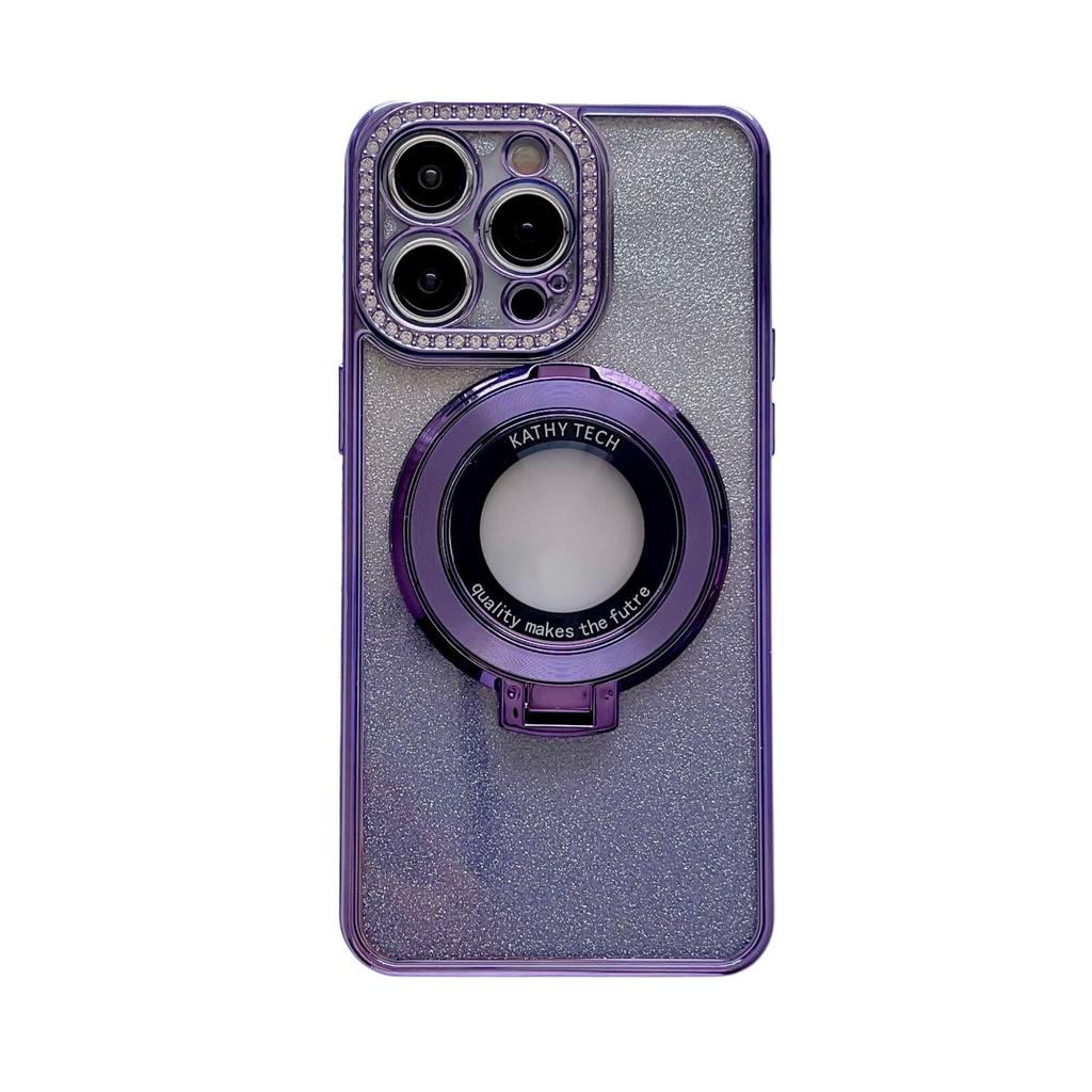 iPhone 17 Pro Max Electroplated Rhinestone Magnetic Bracket Glitter TPU Case