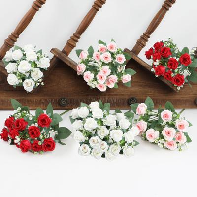 Artificial Rose Flower Bouquet with Green Leaves Stem Realistic Reusable Faux Floral Plant Home Decoration Wedding Party Photo Props