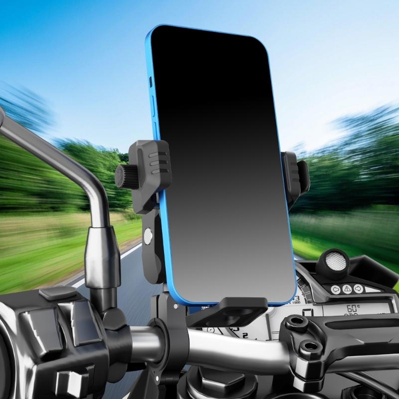 Motorcycle Phone Mount Holder Motorcycle Cellphone Mount, Bike Phone Handlebar Clamp with Anti Theft Lock