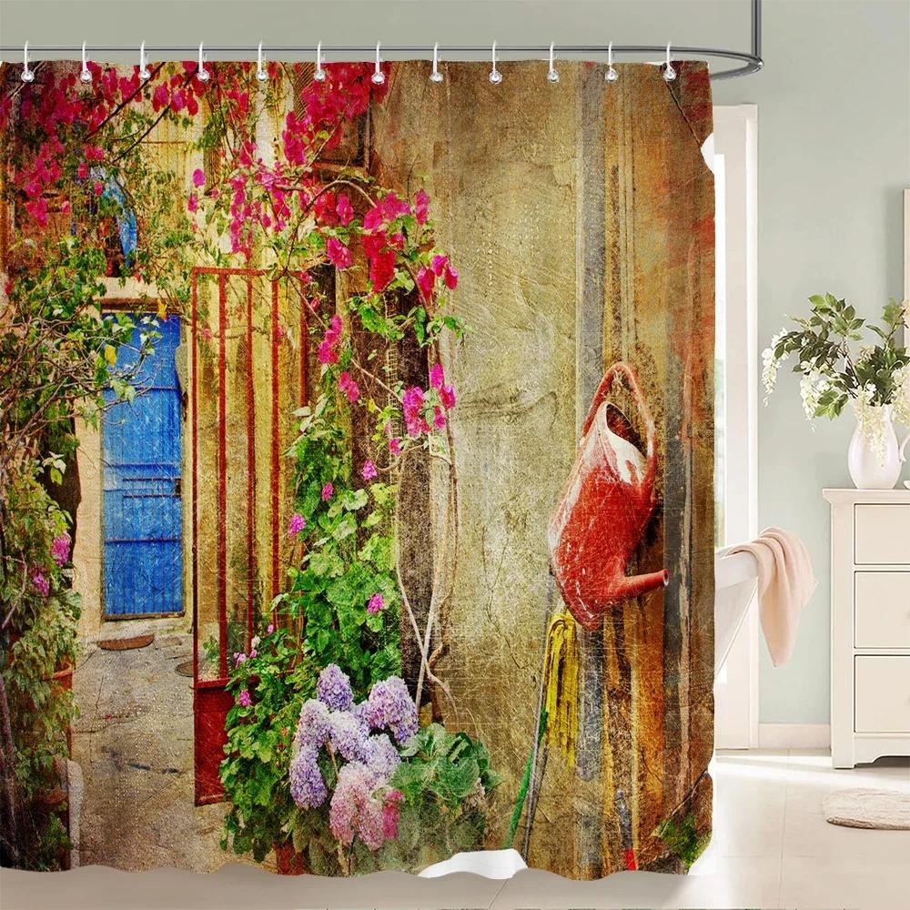 3D European-style Town Street Landscape Printing Bathroom Waterproof Shower Curtain Polyester Curtain Home Decoration Curtains