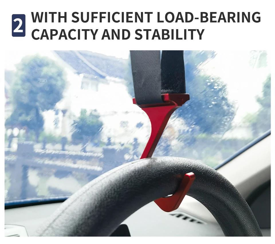 Aluminum Steering Wheel Hook with Adjustable Nylon Strap, Car Mounted Modification