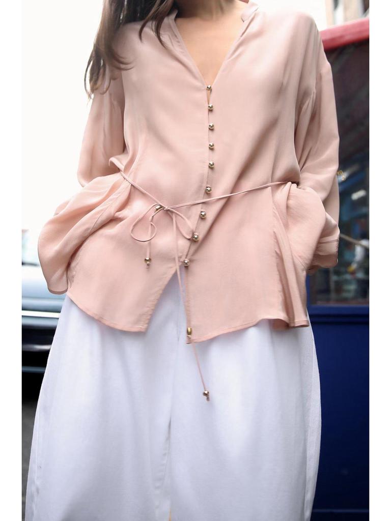 2025 Spring European & American Style Women's Long-Sleeve Belted Shirt - Versatile & Stylish