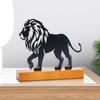 Metall Löwenstatue Figur Hohl Eisen Tierskulptur mit Holzsockel Tischmittelstücke Dekore Heim Desktop Ornament