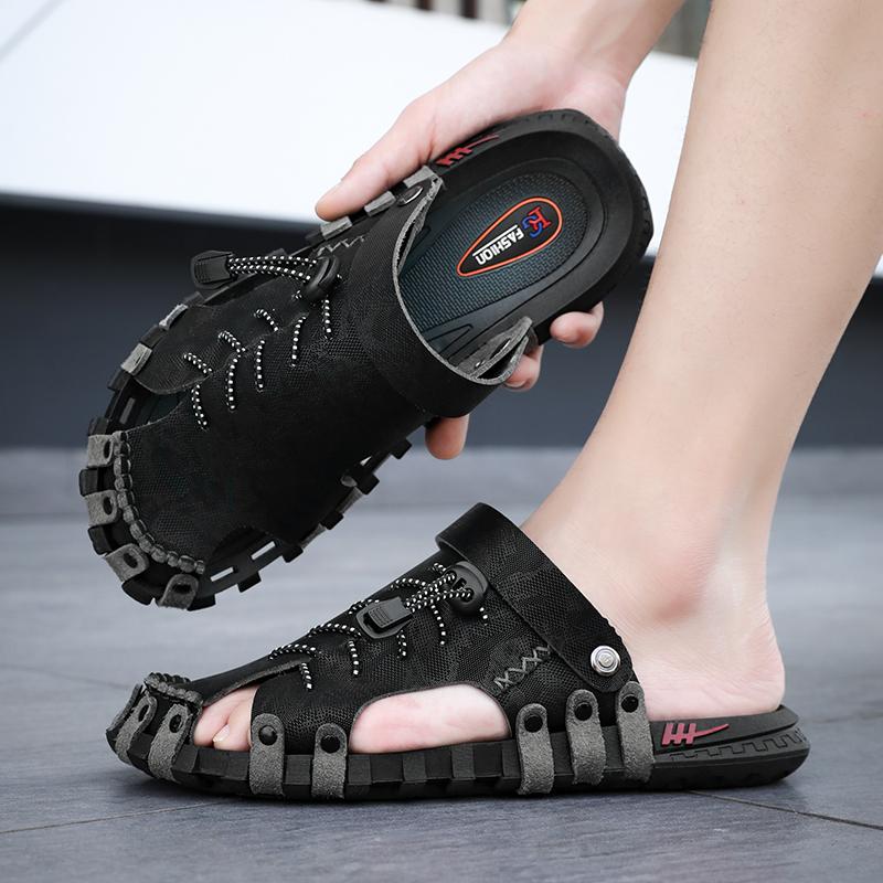 Big Size 46 Luxury Men Leather Slippers Sandals Comfortable Breathable Casual Shoes Men Fashion Sneakers Leisure Men Slippers Slides Footwear Male