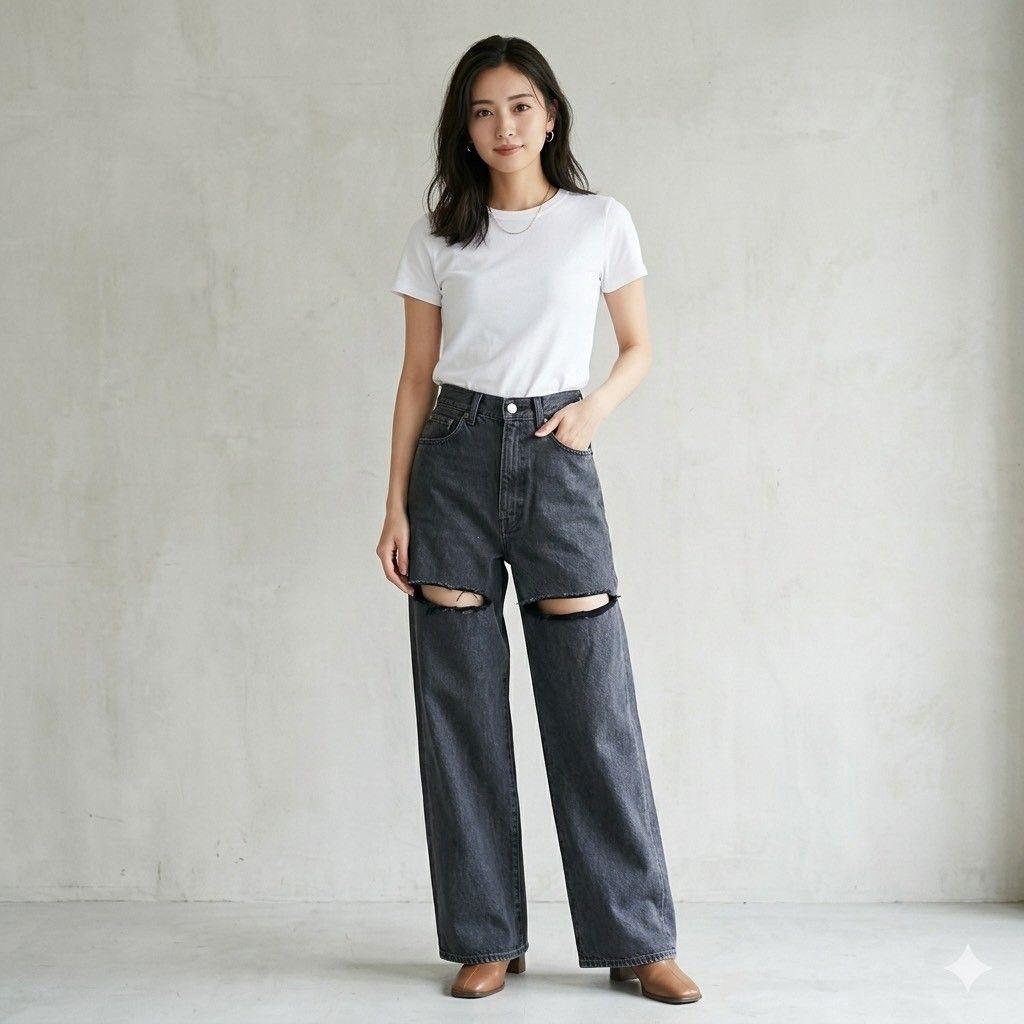 MOUSSY CUTOUT LOOSE STRAIGHT Denim 26 Black