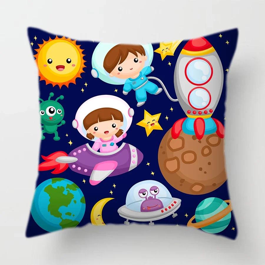 45X45Cm Universe Theme Cushion Cover Space Dream Astronaut Planet Decorative Pillows Case For Sofa Home Kids Room Pillowcase