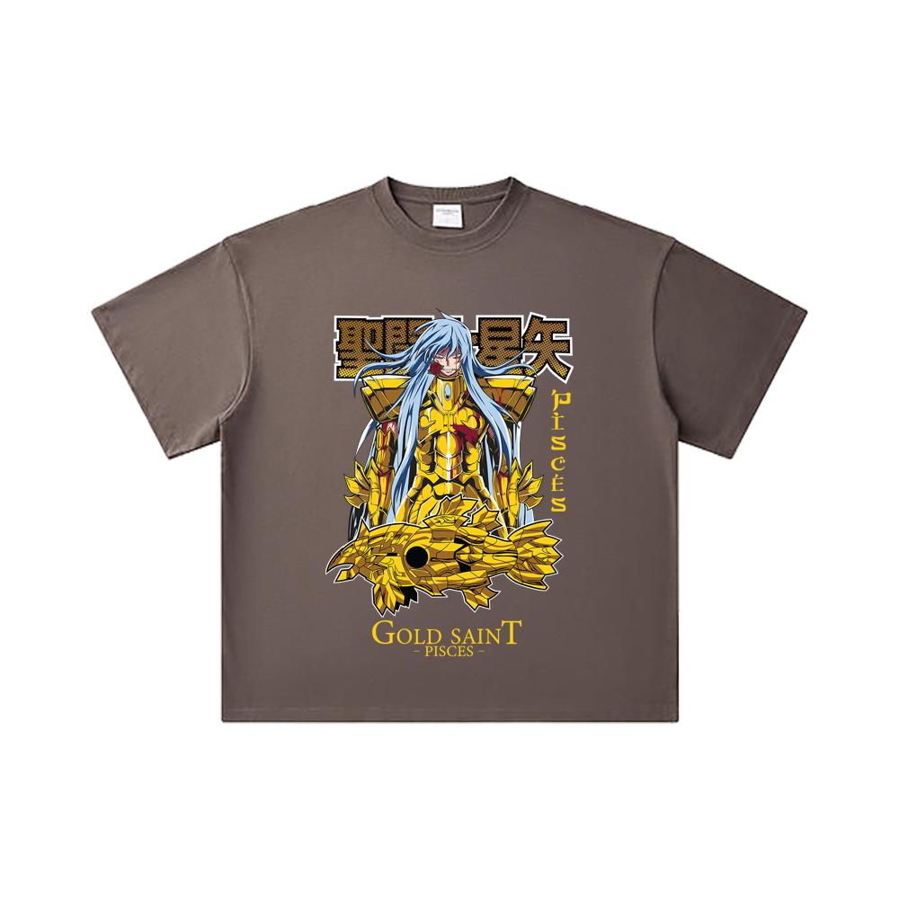 260 GSM Double Yarn 32 Count 100% Cotton Saint Seiya V25 Pisces Print Unisex Heavy Cotton T Shirt