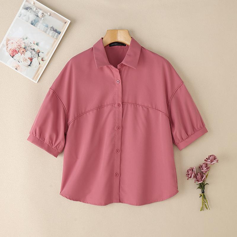 

ZANZEA Женская повседневная летняя блузка с отложным воротником и коротким рукавом L камео розовый