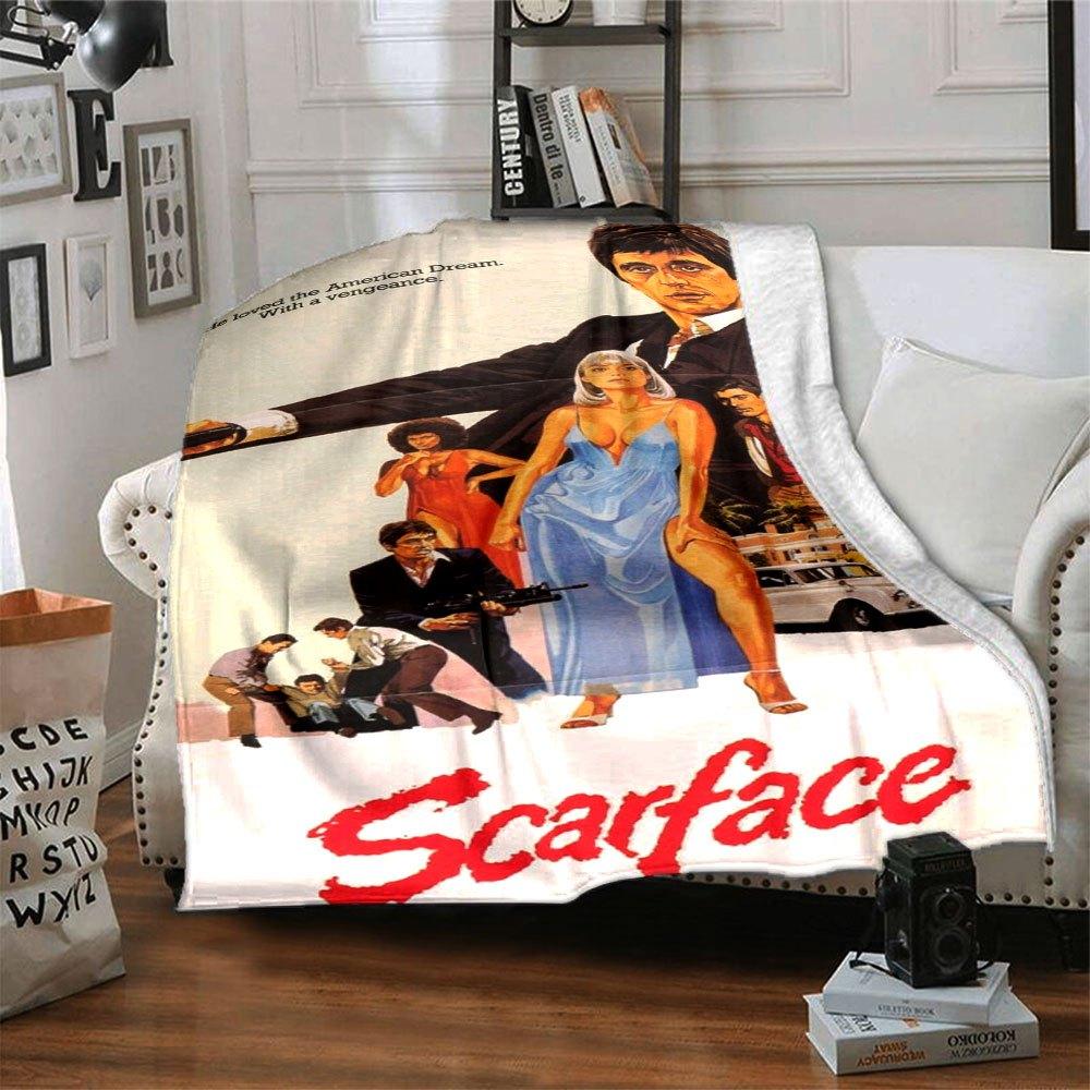 1pc Scarface-Inspired Flannel Blanket - Soft Cozy All-Season Throw for Bedroom, Sofa, Camping, Travel - Perfect Gift for Movie FansB54